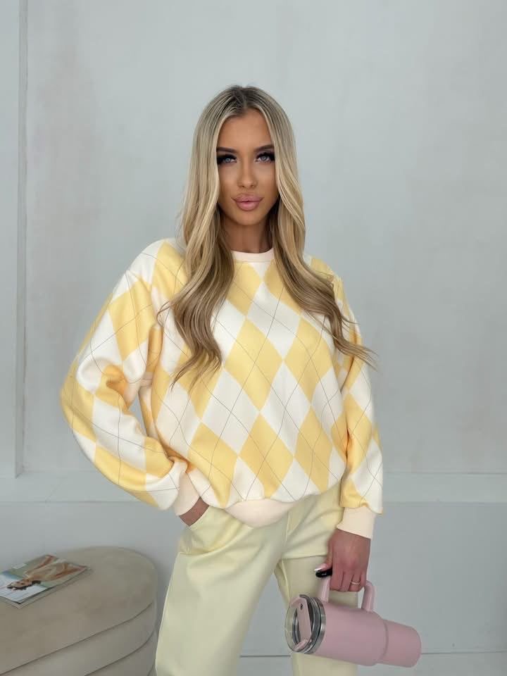 Bluza w romby - kremowy + cytrynowy pastel