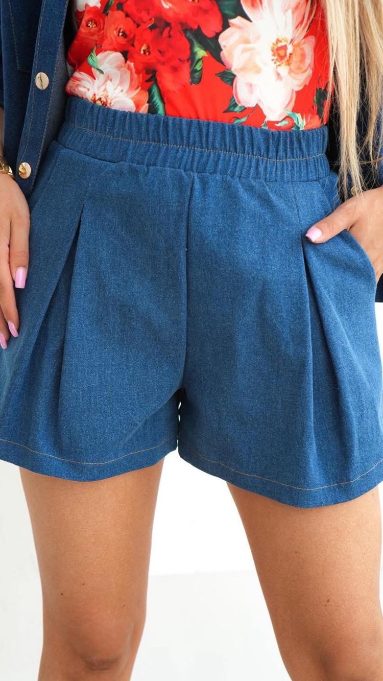 Szorty z gumką w pasie - ciemny denim